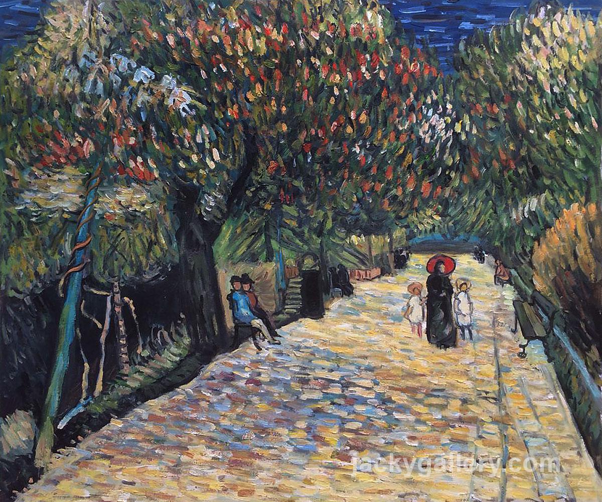 Avenue with Flowering Chestnut Trees at Arles, Van Gogh painting
